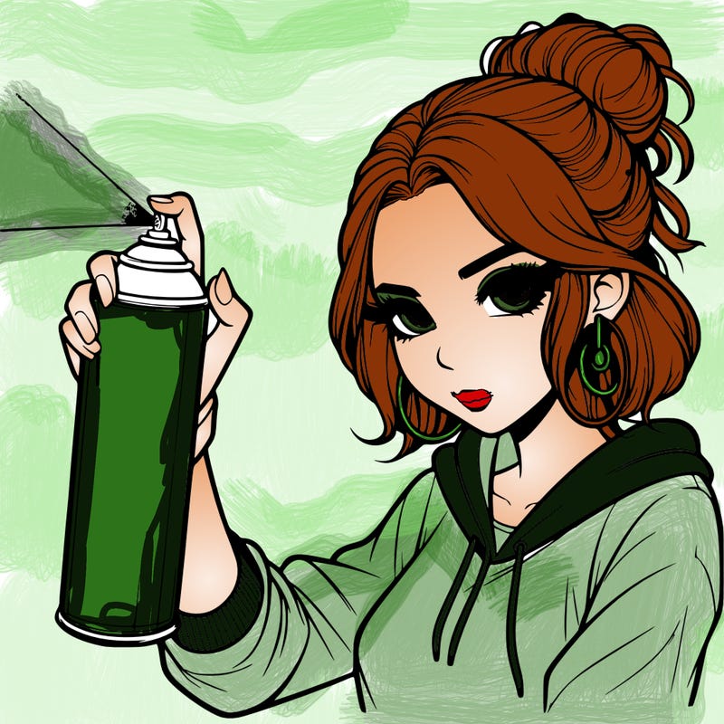 a realistic girl spray painting