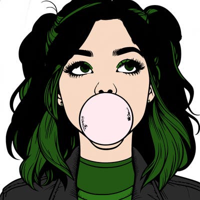 realististic girl blowing bubble -gum