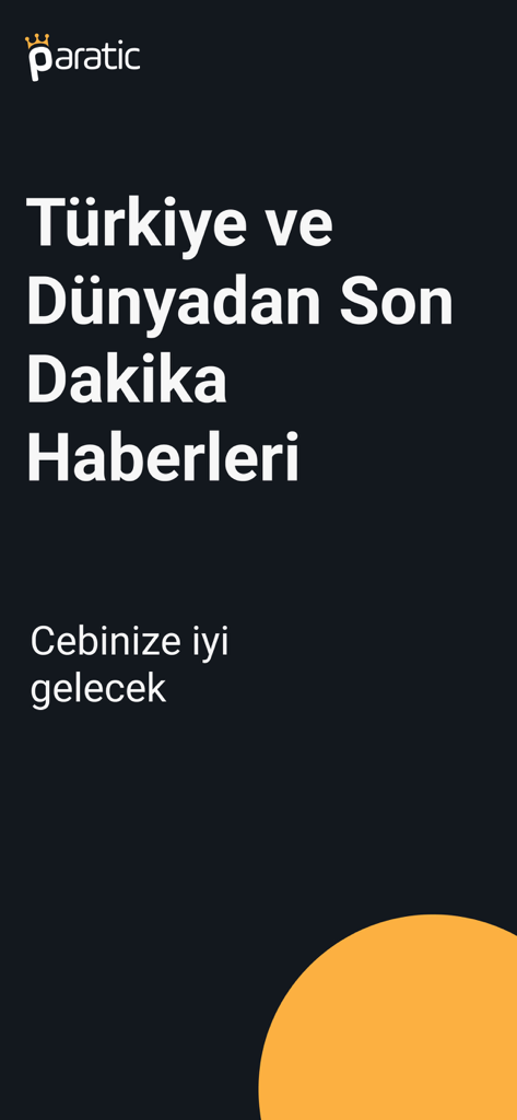 Paratic Haber: Ekonomi, Finans - トルコおよび世界の速報ニュースをトルコ語で表示するParatic Haberアプリのスプラッシュスクリーン。