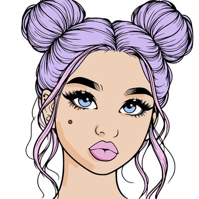 realistic girl with two buns on her hair and lips