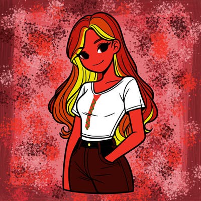 woman with long hair and shirt and jeans