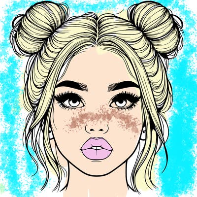 realistic girl with two buns on her hair and lips