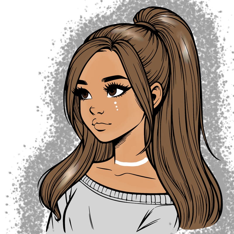 realistic girl with a high ponytail