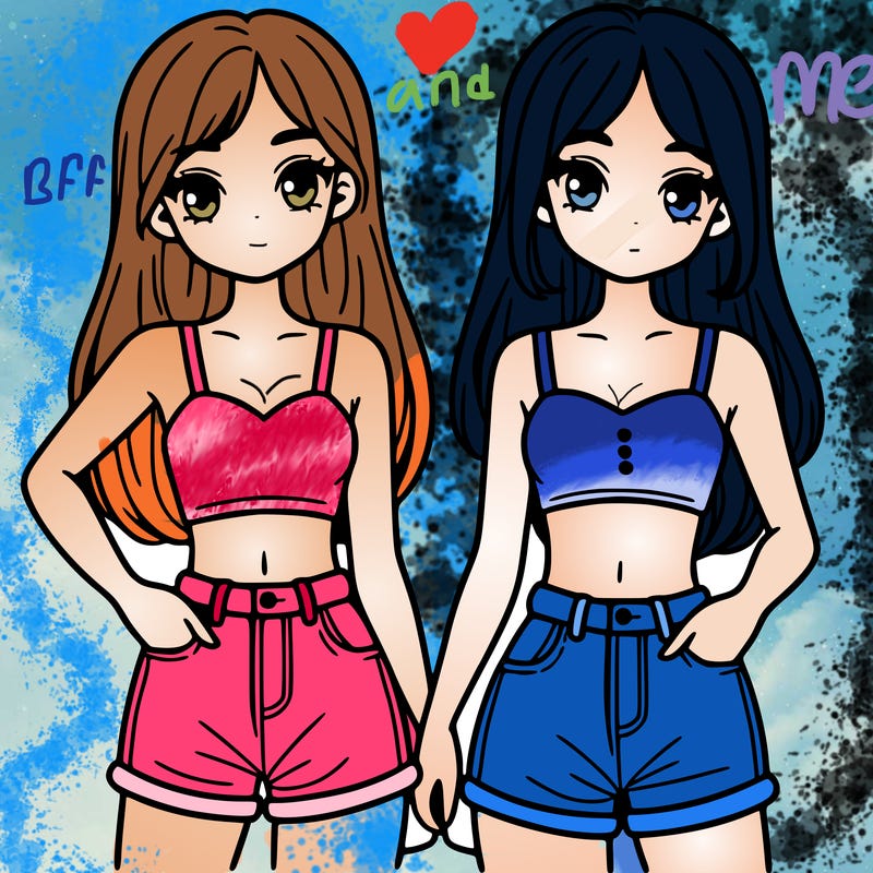 two sisters with crop tops and jean shorts and straight hair