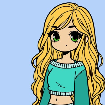 girl with long hair and a crop top with a sweater