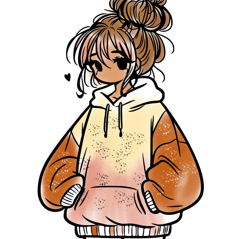 girl in baggy sweatshirt with messy bun