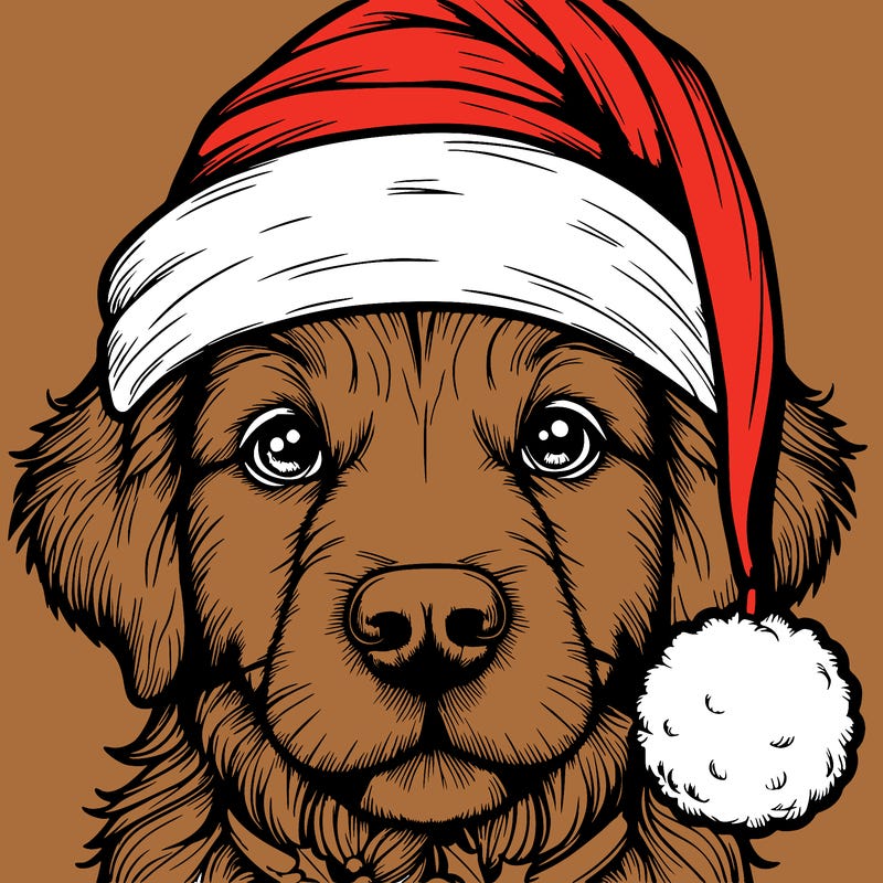 realistic dog with a christmas hat