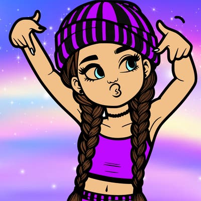 realistic teenage girl with braids and a beanie and crop top doing 🫶🏼