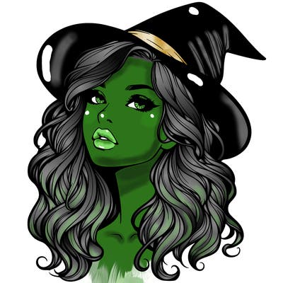 realistic witch girl with wavy hair and lips