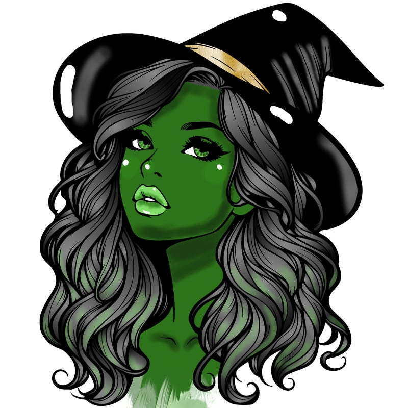 realistic witch girl with wavy hair and lips