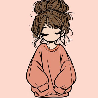 girl with baggy sweatshirt and messy bun