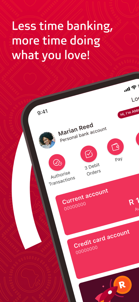 Absa Banking mobile app dashboard displaying personal account balances and transaction authorization options