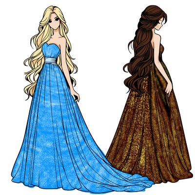 realistic woman with long flowing dress