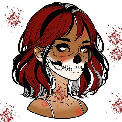 realistic girl with skull