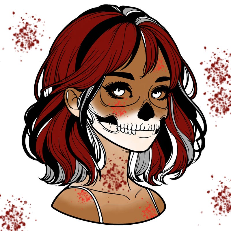 realistic girl with skull