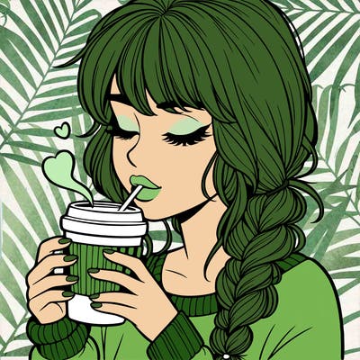 realistic girl drinking coffee