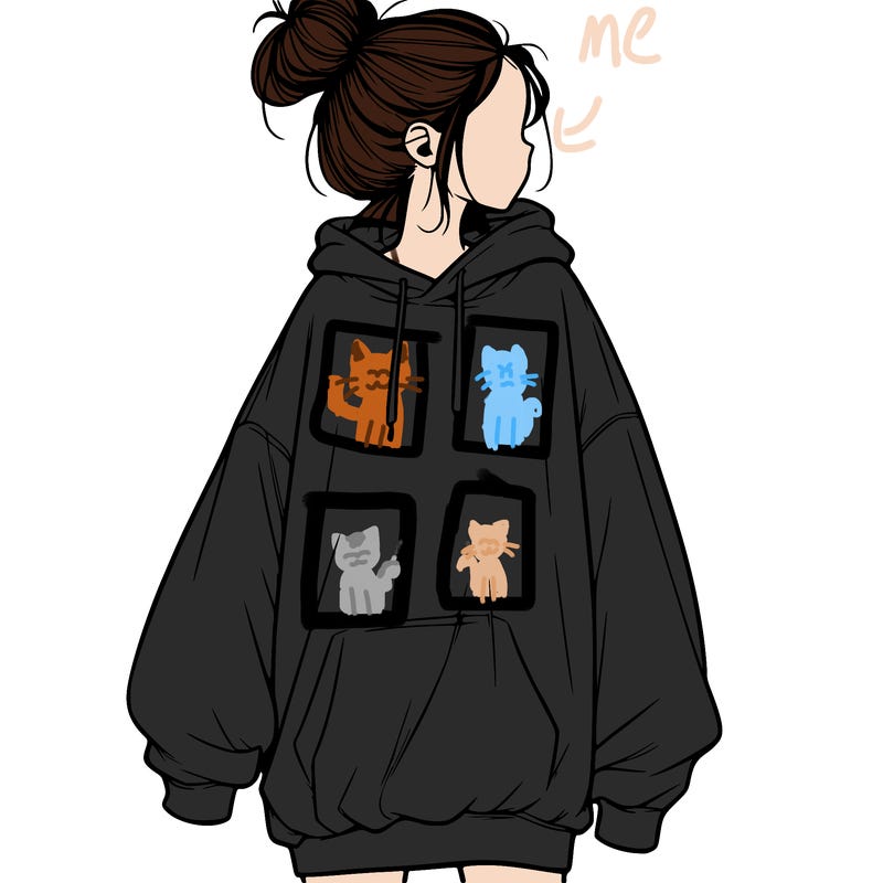 realistic girl with a oversized sweatshirt on and a bun