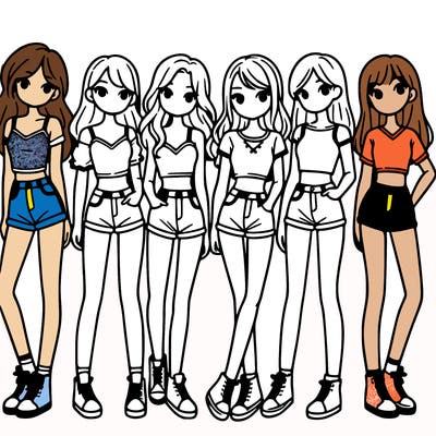 a group of girls wearing crop tops and shorts