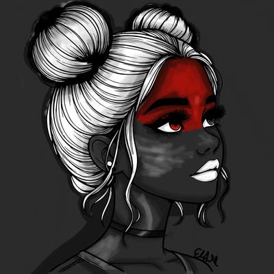 realistic girl with buns on the top of her head