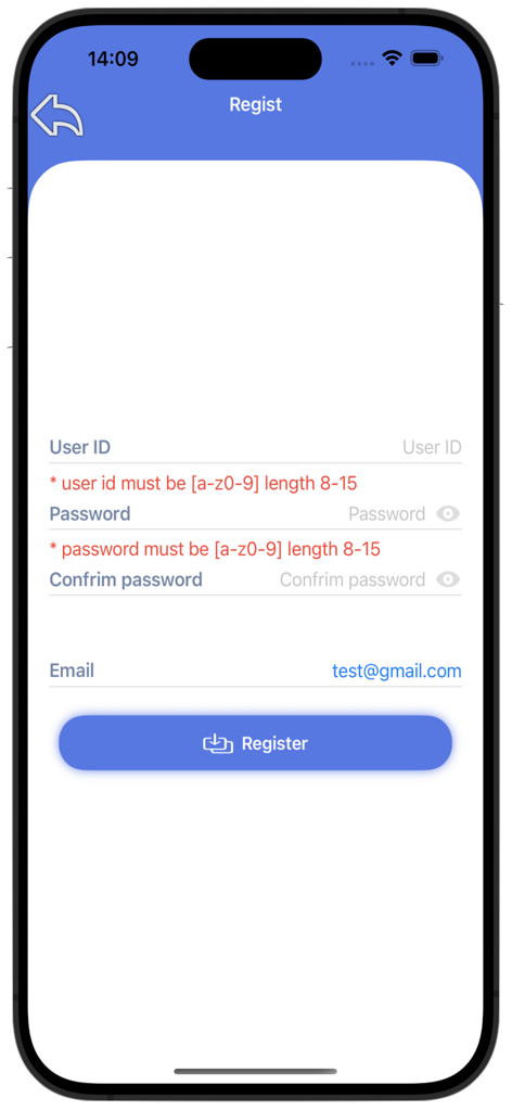 JLVPN. - Página de registro de JLVPN que muestra campos para ID de usuario, contraseña y correo electrónico