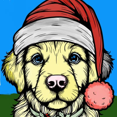 realistic dog with a christmas hat