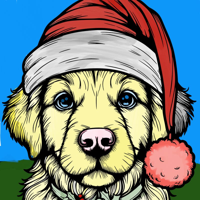 realistic dog with a christmas hat