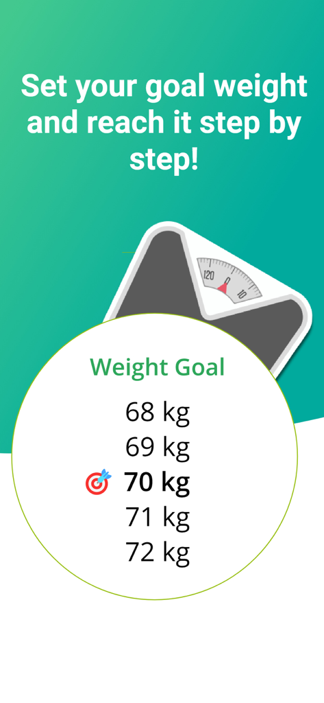 BMI Calculator + Weight Loss - Interface zum Festlegen eines Zielgewichts in Kilogramm mit einem Waage-Symbol