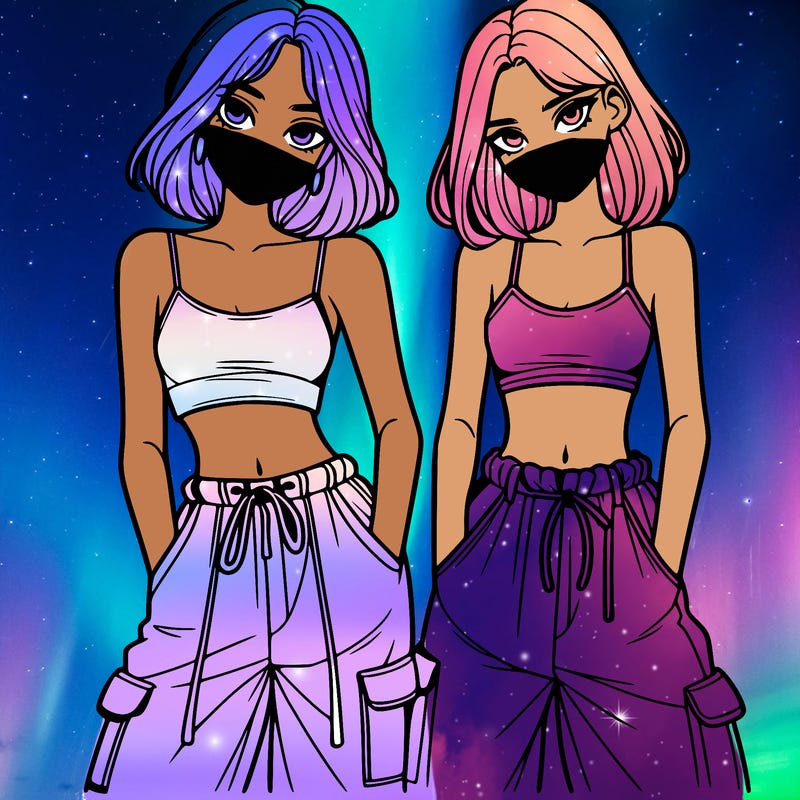 two girls with crop top with baggy pants