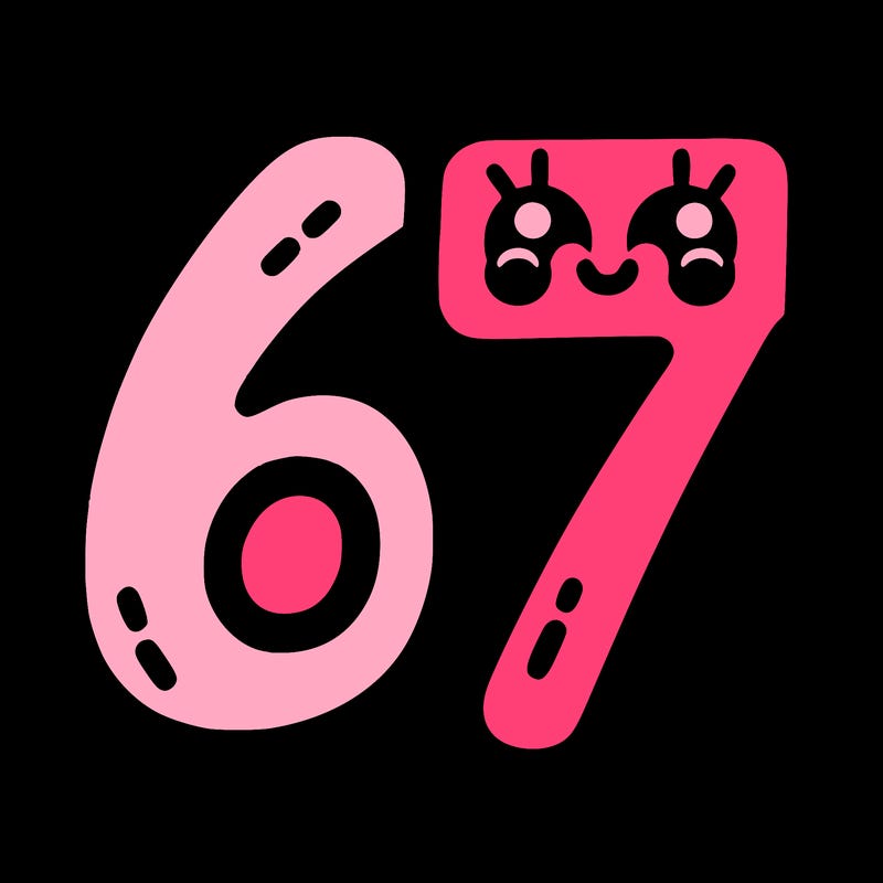 the numbers 67