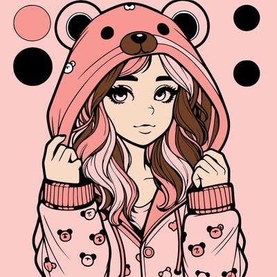 realistic girl in a animal pjs hoodie