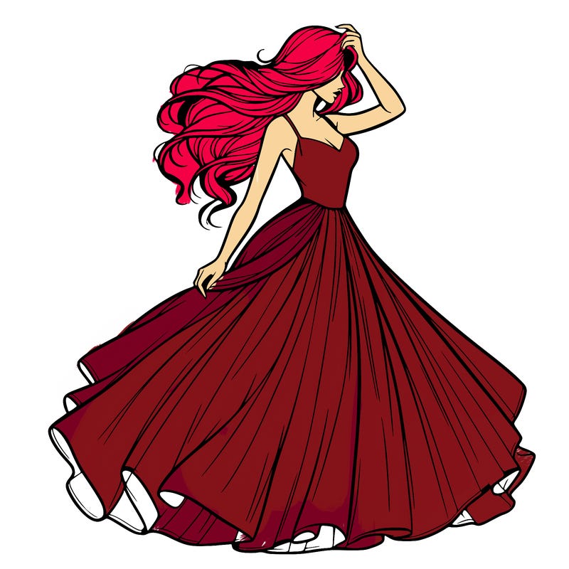 realistic woman with dress flowing in the wind