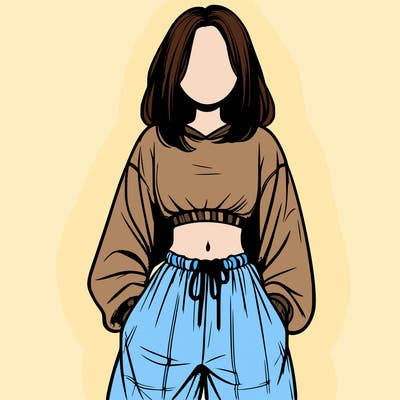 realistic girl faceless with baggy pants and a crop top