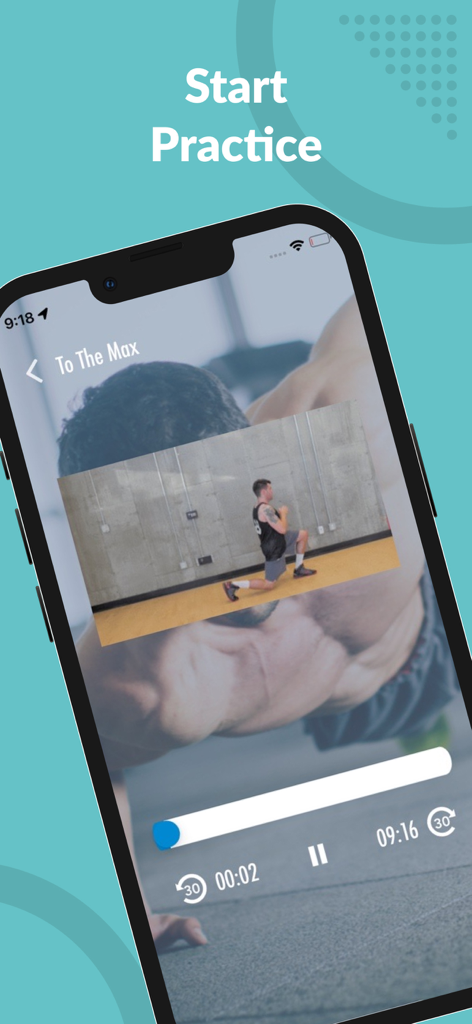 Une personne effectuant une fente dans une vidéo d'instruction sur l'interface de l'application Fitivity.