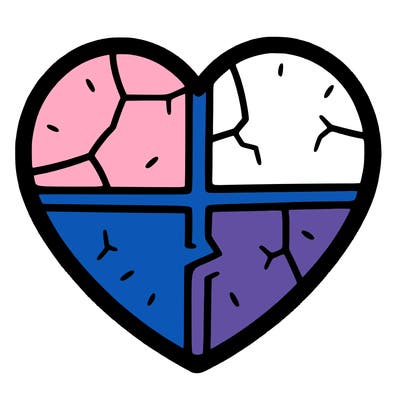 a plain heart split into 4 parts