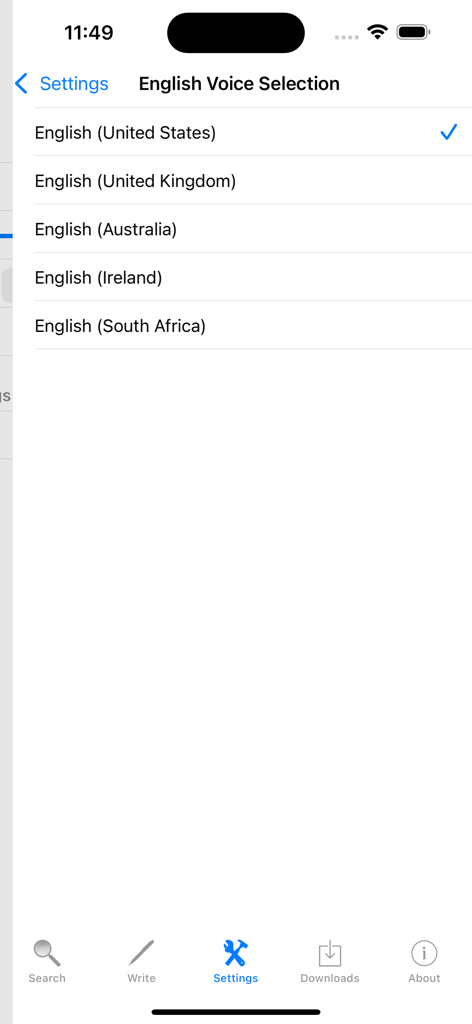 Computer Dictionary English - Screen showing English voice accent selection options for technical terms pronunciation
