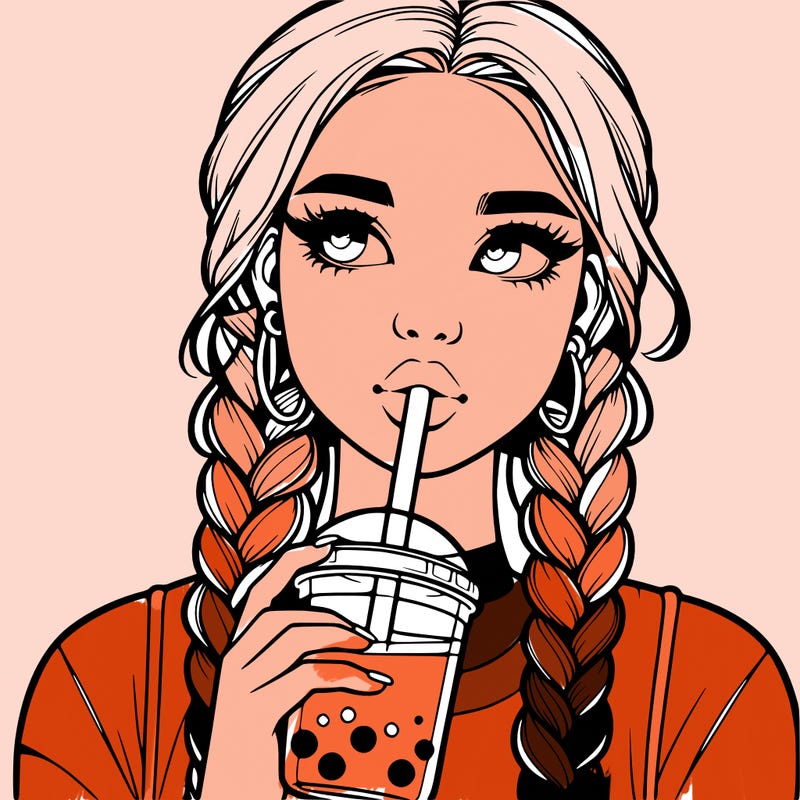 realistic girl with braided hair drinking boba