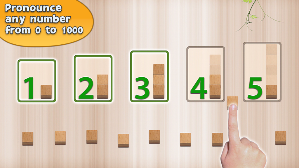 Montessori Numbers for Kids - Interface éducative affichant des chiffres et des blocs de bois pour s'exercer à compter