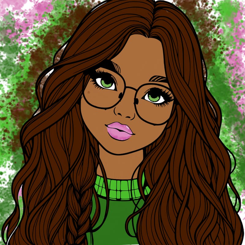 girl with long hair and freckles and glasses realistic