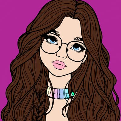 girl with long hair and freckles and glasses realistic