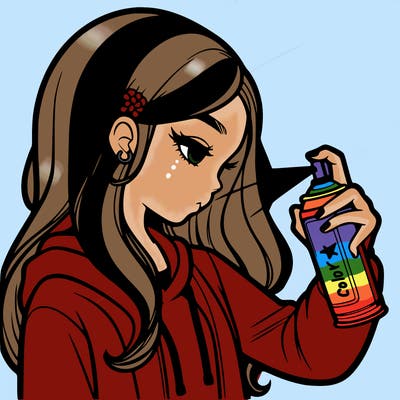a realistic girl spray painting