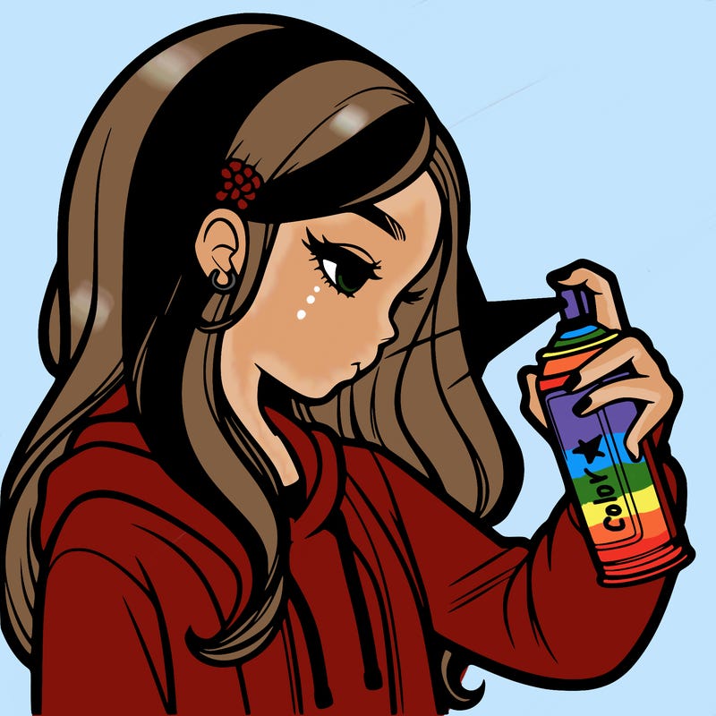 a realistic girl spray painting