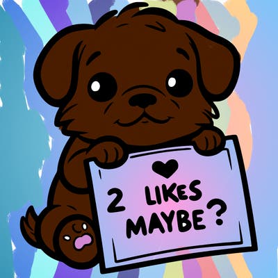 a puppy holding a sign that says 2 likes maybe?