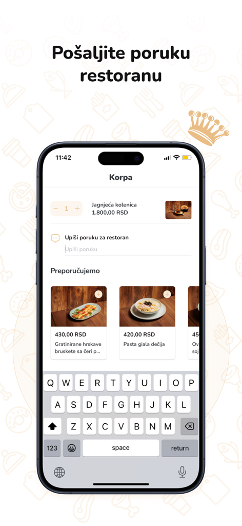 Basch House 1887 - Basch House 1887 app cart screen with a message box for restaurant instructions and recommended items