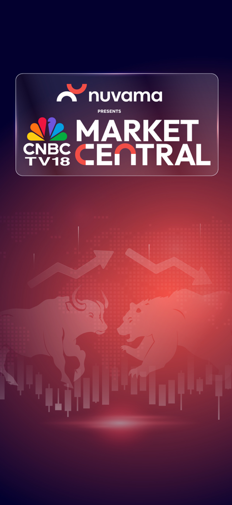 Nuvama: Live Share Trading App - Nuvama Live Share Trading App splash screen featuring Market Central with bull and bear market symbols