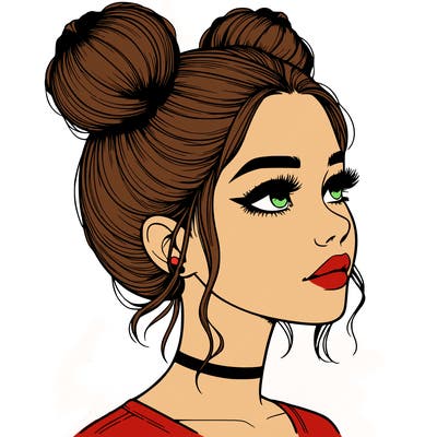 realistic girl with buns on the top of her head