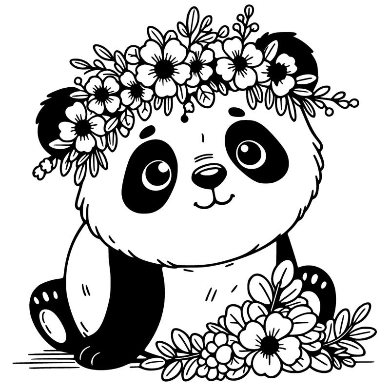 panda wearing flower crown