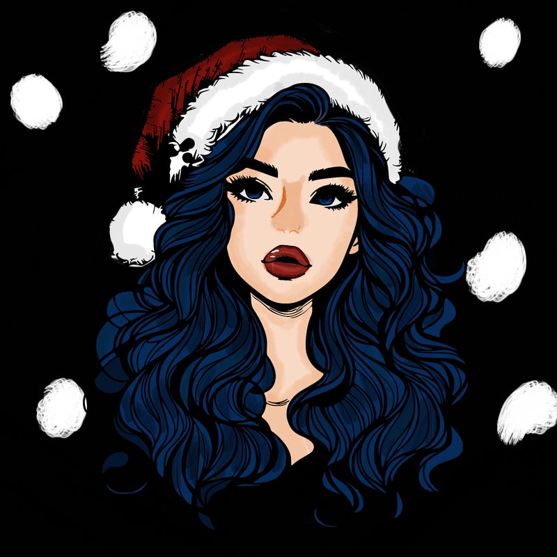 realistic christmas girl with wavy hair and lips