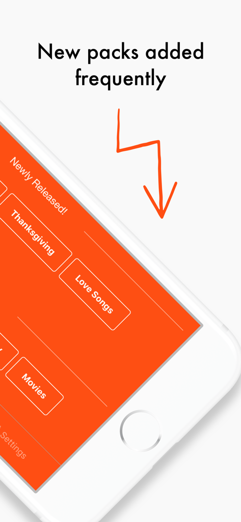 Outburst - Party Game - Pantalla de la aplicación Outburst mostrando nuevos paquetes de juegos lanzados como Acción de Gracias y Canciones de Amor