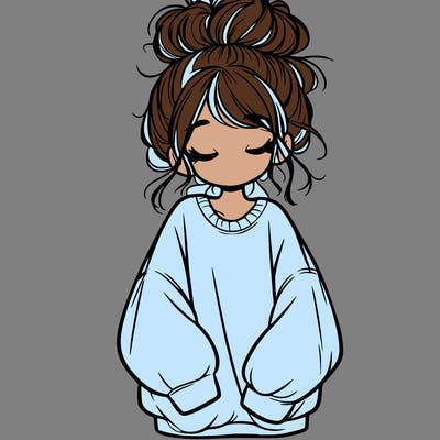 girl with baggy sweatshirt and messy bun