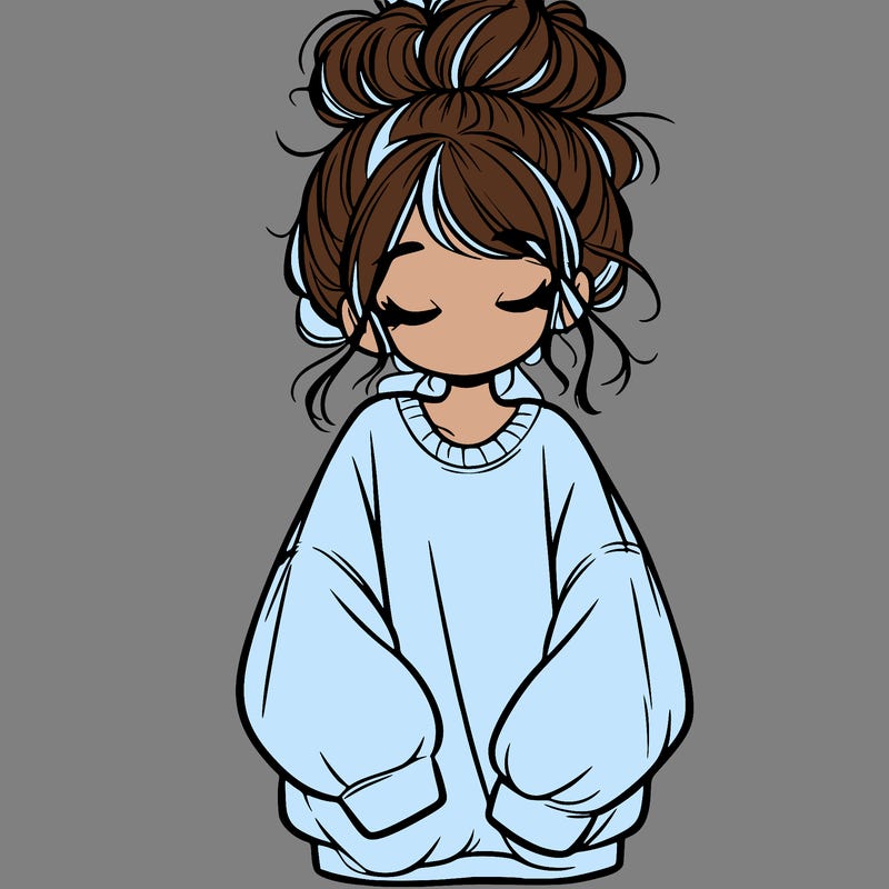 girl with baggy sweatshirt and messy bun